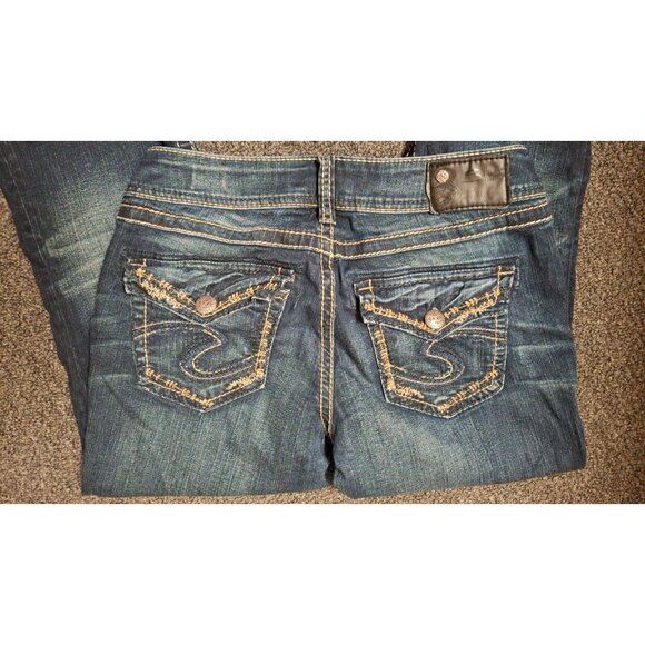 Silver Jeans Suki Mid Rise Slim Boot Womens Dark Wash Flap Pocket Denim Sz 29x33 - Picture 3 of 4